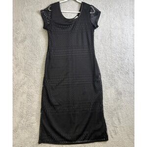 Vintage Caroline Wells Dress Black Womens Sz 14 Lace Two Layers Mid Calf Length